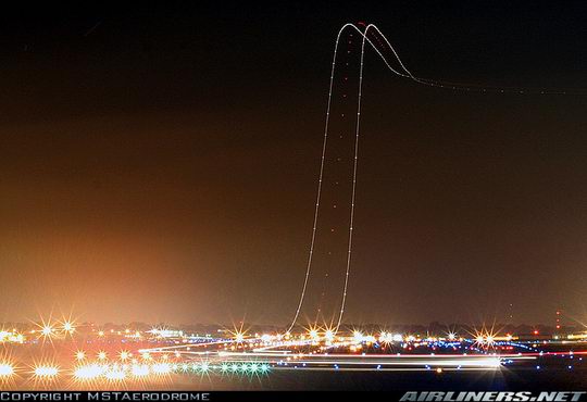 Long exposure photo of a plane taking off