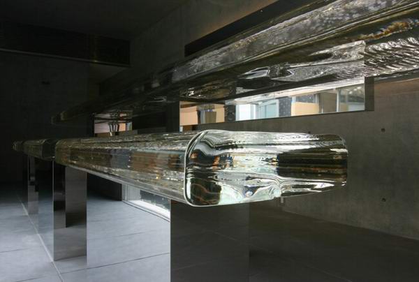 optical glass bar waterfall designed by tokujin yoshioka